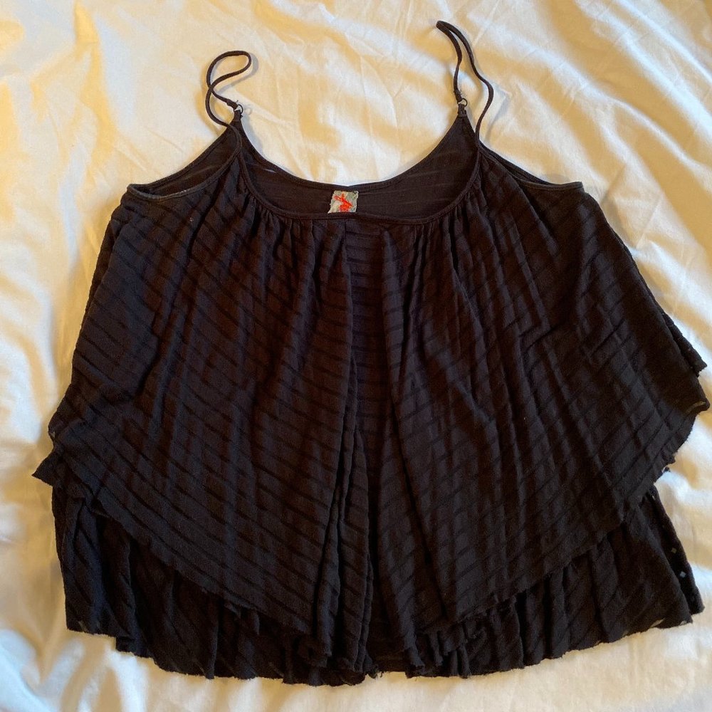 Free People Striped Burnout Tiered Tank Top- Black Size S
